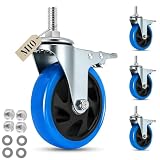 IQWTU 125MM Ruedas para Muebles Pesados con Vástago Roscado M10 x 1,5x 30mm, Juego de 4 Ruedas Giratorias con Freno Hasta 700kg, Ruedas Pivotantes Ruedas Industriales Giratorias 360°