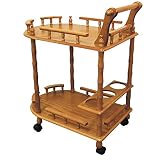 Benjara Casters - Mesa de vino de madera de 2 niveles con patas torneadas, color marrón