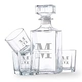 Set de whisky personalizado con nombre e inicial grabado | Conjunto con 4 vasos y botella | Cristal | Personalizado con inicial