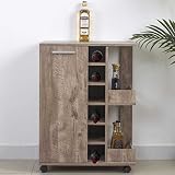 BAKAJI Mueble de Esquina para Bar, Botellas, Vino, licores, Bodega, de Madera, 6 plazas, botellero con Puerta y asa de Metal, 2 estantes Laterales (Tortora)