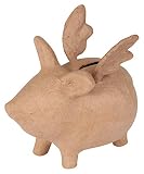 Décopatch AC842C - Un support en papier brun mâché 15,5x11x14 cm, Tirelire cochon volant