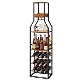 IBUYKE Estante Vino Suelo,Bar Vinoteca Industrial,Marrón TMJ916H | Botellero Vino con Soporte para Copas Botellero para Salón Cocina Comedor