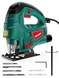 HYCHIKA Sierra de Calar 800W, Caladora con Láser, 7 Velocidades Ajustables | 800-3000 RPM Motor de Cobre, ±45°Corte, Sierra Calar Eléctrica con 6 Hojas para Cotar Metal, Madera y Plástico