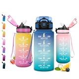 JAPORIA Botella 500ml, Botella Agua con Pajita, Cantimplora con Marcador de Tiempo, a Prueba de Fugas, Cantimplora para Escuela, Oficina, Deporte