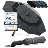 Paraguas Plegable con Teflón Impermeable - Abrir y Cerrar Automático con 9 Varillas a Prueba de Viento hasta 140km/h – Robusto Pequeño Ligero Resistente para Adultos, Hombres y Mujeres, Gris