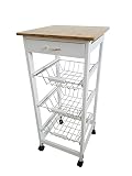 Mueble Gestion Verdulero frutero, Carro de Cocina con Ruedas, 37x37x85 Blanco Tapa Madera Oporto 6