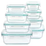 Vtopmart Set de 8 Unidades Recipientes de Vidrio Hermeticos con Tapa | Tupper Cristal Hermetico para Alimentos, Reutilizables, Apilables, Apto Lavavajillas y Microondas, Sin BPA