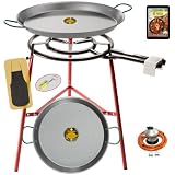 COMBOI Kit Quemador Paellero de gas butano 50 cm, paellera de 60 cm + paellera 42 cm, Regulador de gas, Manguera, Soporte Patas reforzadas, nivel, delantal, libro de recetas digital