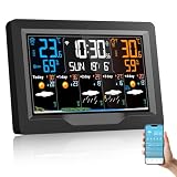 Fizicoo Estación Meteorológica WiFi con Sensor Exterior | Inalámbrica Termómetro e Higrómetro Interior/Exterior, Pronóstico del Tiempo, Alarma Temp Máx/Mín, Pantalla Digital en Color