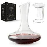 Decantador de vino de cristal premium con soporte metálico para secado y decoración - base ancha y capacidad de 1800 ml para oxigenación rápida y mejor aroma – accesorios de vino ideales para regalo