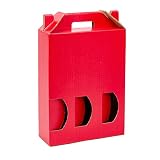 ONLY BOXES Pack 10 cajas estuche de cartón para 3 botellas de vino, cava, champagne o licor color rojo, Modelo automontable de caja con ventana para embalaje botellas muy original