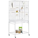 Yaheetech Jaula para Pájaroas Grande con Soporte 62 x 43 x 136 cm Blanco