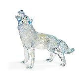 H&D HYALINE & DORA Figura colorida de lobo de cristal hecha a mano, decoración de estatua de lobo de vidrio soplado, figuras de animales para amantes de los lobos, figura de colección de lobos para