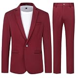 Allthemen Traje de Hombre de 2 Piezas Traje Ajustado Traje de Boda de Negocios con un botón Vino Tinto M