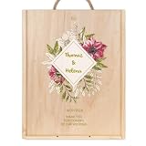 Wanapix | Caja de Vino Personalizada con Nombre y Fecha | Caja de Madera con Tapa Corrediza y Asa | Capacidad 3 Botellas | Detalle Boda | 29,5 x 37,5 x 10,5 cm