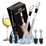 GUHAOOL Barra Enfriadora de Vino, Enfriador de Botellas de Vino Blanco 7 en 1-2 Varilla Enfriadora de Vino + 2 Vertedores + 2 Tapones de Botella + Cortador de Láminas, Regalo para Amantes del Vino