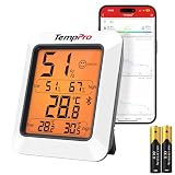 TempPro TP350 Termómetro higrómetro de 80 m Bluetooth, 1 Pieza | temperatura y humedad con aplicación, exportación de datos para interior, oficina, bodega (Anteriormente ThermoPro)