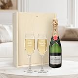 Champaña Moët & Chandon Brut personalizada con copas grabadas con nombres - una botella de champagne 0.75L