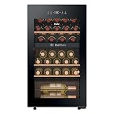 Haier Wine Bank 50 Series 5 HWS32GDG Vinoteca de 32 Botellas, 2 Zonas Independientes, Estantes de Madera, Filtro Anti-UV, Sistema Antivibración, Display Digital, Iluminación LED, 37 dbA, Negra