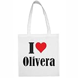 Reifen-Markt I Love Olivera - Bolsa de la compra (38 x 42 cm), color negro o blanco, Blanco, 38x42cm