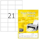 TopStick 8708 - Etiquetas autoadhesivas para direcciones A4 (70 x 42,3 mm, papel) 100 hojas, 21 etiquetas por hoja, 2100 etiquetas, para impresoras inkjet y láser