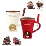 2 tazas de fondue de chocolate de cerámica, 130 ml, con portavelas, tenedores, fondue de chocolate, juego de fondue de chocolate, juego de fondue de chocolate, cazuela para chocolate, queso