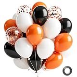 Juego de 30 globos de Halloween en naranja, negro y blanco con confeti, globos de látex para decoración de fiestas de Halloween, decoración de globos para hombre y mujer, fiesta de Halloween