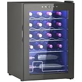 HOMCOM Vinoteca 20 Botellas con Compresor Pantalla LED Táctil 39DB Negro | Nevera para Vinos, Temperatura 5-18°C, Puerta de Doble Cristal Anti-UV, 4 Estantes Regulables, Luz LED Interior