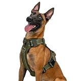 OneTigris Arnés para perros, diesel, ajustable, táctico, suave, acolchado, pechera para perros medianos y grandes, con reflectante, 1 asa, 3 anillas en D (verde, XL)