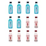 Deliex Delicias de Extremadura. Botellitas de Ginebra Miniatura 5 cl - Bombay Sapphire, Beefeater y Tanqueray - Pack de 12 Botellas (6 Beefeater y 6 Bombay Sapphire)