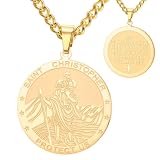 Dreamtimes Collar de San Cristóbal con versículo de la Biblia colgante de medalla amuleto religioso joyería para hombres y mujeres regalo de protección de viaje (Oro)