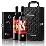 «El otro pecado de Eva» Mensaje en una Botella. Estuche-Maletín de LUJO 2x Vino Tinto Premium Reserva 12 Meses y Set de 4 Accesorios. Etiqueta Roja PERSONALIZABLE