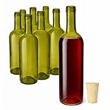made in home Botella de vino de 750 ml con corcho de vino natural - botella de cristal - botella vacía de licor - botellas de vino de cristal - botella vacía (8, oliva)