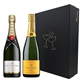 Moët & Chandon y Veuve Clicquot Brut, Set de 2 Champagnes Franceses, Caja Regalo de Lujo Negra, Ideal para Celebraciones