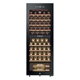Haier Wine Bank 50 Series 5 HWS56GDG - Vinoteca de 56 botellas, 2 Zonas independientes, Estantes de madera, Filtro Anti-UV, Sistema Antivibración, Display Digital, Iluminación LED, 37 dbA, Negra