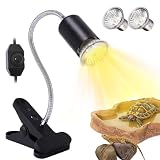 Yiukou Lámpara para Tortugas, Temperatura Ajustable, con 2 Bombillas Halógenas Uvb Uva de 50 W, Lámpara para Reptiles y Anfibios, Luz Amarilla