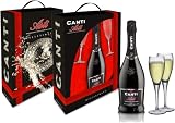 Canti - Asti D.O.C.G. Millesimato, Vino Espumoso Moscato d'Asti, Caja Regalo con Dos Copas, Uva Italiana de Piamonte, Sabor Afrutado y Aromático, 1x750 ml