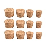 INCREWAY Tapones de corcho de madera suave natural, 12 unidades, cuatro tamaños, tapones de corcho cónicos grandes y pequeños y tapones de vidrio para botellas de vino y cerveza
