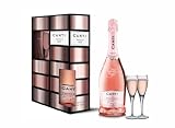 Canti - Prosecco D.O.C. Millesimato, Rosado Espumoso Extra Seco, Pack de Regalo con 2 Copas, Variedades de Uva Glera y Pinot Noir del Véneto, Sabor Fresco y Dulce, 1 x 750 ml