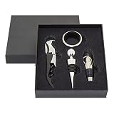 Set de vinos para regalar, Estuche de regalo en caja de cartón para los amantes del vino que incluye anillo antigoteo, tapón, sacacorchos y dosificador.