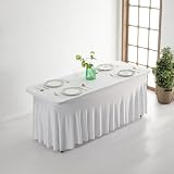 EBETA Manteles elásticos para Mesa, Manteles para Buffet, Funda para Mesa de Cerveza, Juego de Tienda de Cerveza, Funda para Falda para Eventos de Boda, 183 x 76 x 76 cm (Blanco)