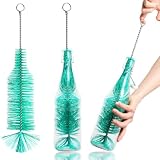 Cepillo de botella para botellas de vidrio, cepillos de limpieza de botellas, limpiador de botellas, cepillo de botella para limpiar todo tipo de botellas de vino de cuello estrecho (2 unidades, verde