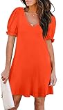Aloodor Vestido casual de manga corta con cuello en V y bolsillos para mujer, 2e-naranja, Large