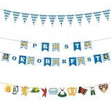 KOHVAN Pack de 3 Decoraciones Oktoberfest: Banderines de Cuadros Azules y Blancos, Pancarta PROST y Guirnalda de 11 Piezas, Decoración Bávara para Fiesta de la Cerveza y Eventos