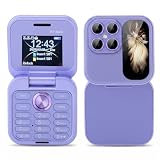 Bewinner El Teléfono Celular Más Pequeño con Tapa: Nano SIM Dual, Radio FM, Reproductor Multimedia 2G, Linterna LED, Cámara Trasera HD, Cordón para Personas Mayores (Violeta)