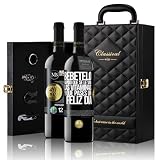 «Bébetelo rápido que se le van las vitaminas y Que...» Mensaje en una Botella. Estuche-Maletín de LUJO 2x Vino Tinto Premium Reserva 12 Meses y Set de 4 Accesorios. Etiqueta Negra PERSONALIZABLE