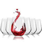 FLOW Barware Copas de vino sin tallo de 480 ml | Copas de vino para vino tinto, blanco, rosa, ginebra | Juego de 6 copas de vino de cristal | Juego de 6 copas de vino sin tallo