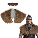 Vifcotlyp Chal vikingo de piel sintética, capa medieval de piel con diadema de cuero, disfraz renacentista para hombre, capa de hombro, cuello envolvente, disfraz de bárbaro para Halloween, cosplay