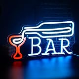 Barra azul con luz de neón de copa de vino, letrero de pared de neón led, letreros de neón USB para bar en casa, pub, karaoke, bistró, club nocturno, decoración de pared, bar, fiesta, boda de Navidad