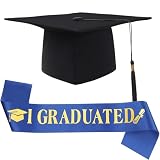 Husalsea Conjunto de Graduación, Birrete de Graduación y Bandas de Graduación con Dorado Azul, Ideal para Ceremonias de Graduación, Birrete de Graduación para Adultos y Niños, Unisex.